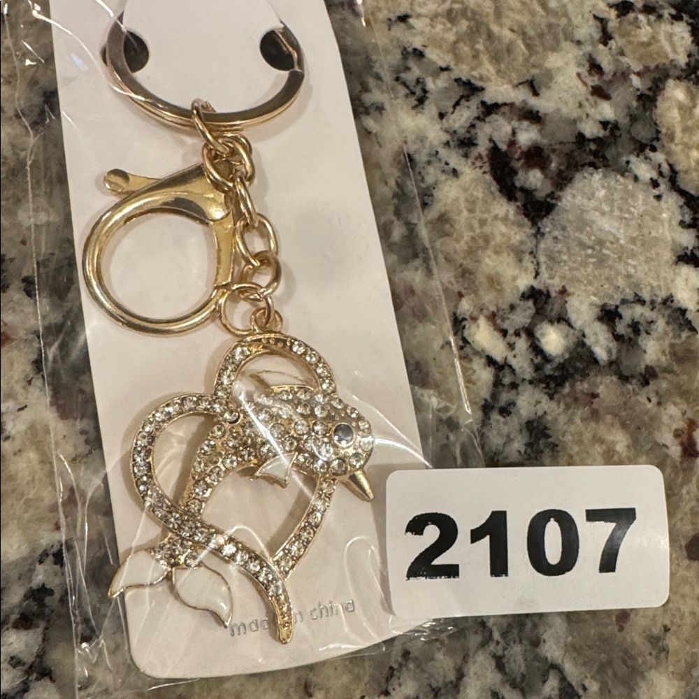 2107 Rhinestone Dolphin Key Ring, Bag Charm